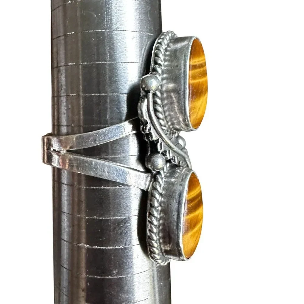 VTG Plata Statement Ring Tigers Eye Quartz Size‎ 7 Braided 925 Sterling 5.3g